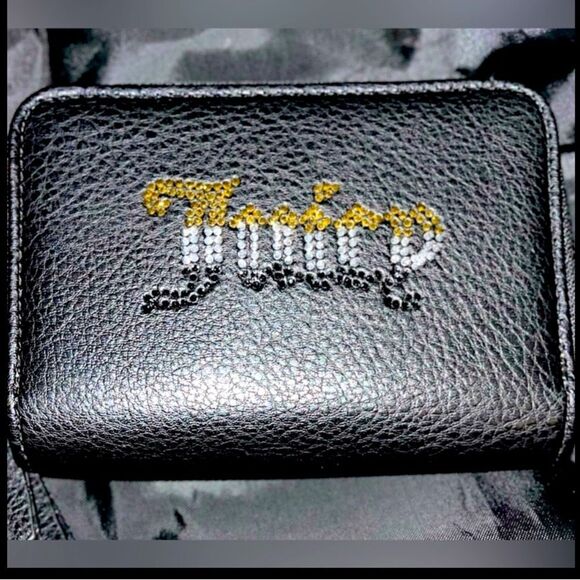 Juicy Couture Black Wallet OS Gold Ombré Double Med Zip Crystal Bling Logo NEW - Picture 1 of 7